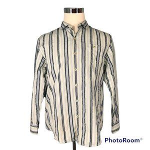 Tommy Bahama Men's Shirt XL Extra Large Cotton Silk Striped Blue Green
